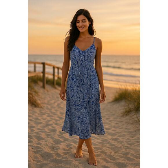 Tori Richard Honolulu Dresses & Skirts - Tori Richard Honolulu Blue White Paisley Midi XS Adjustable Straps USA Made